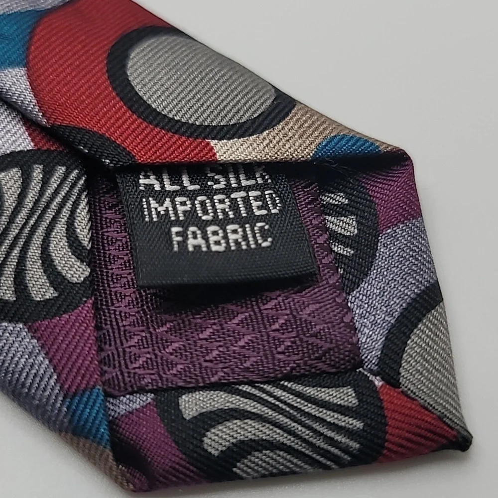Adolfo 100% Silk Red Black Gray Circles Men's Tie